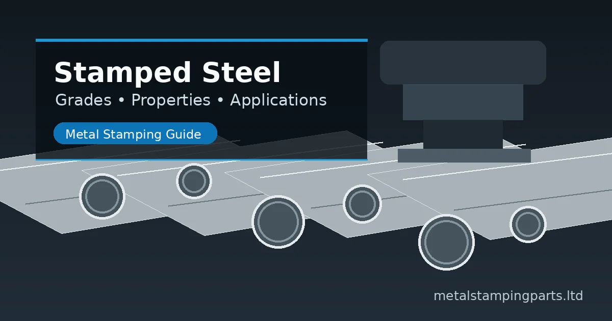 Stamped steel grades, properties, and applications guide showing steel sheets and stamped metal parts