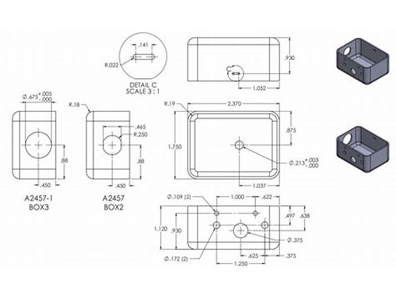Engineering drawing for metal stamping part design with dimensional annotations