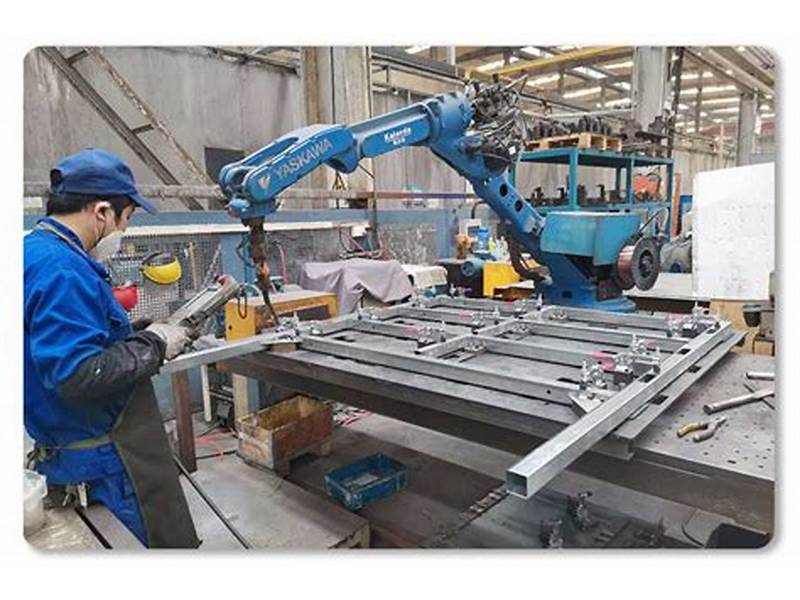 Metal stamping assembly line showing welding and joining operations for stamped components