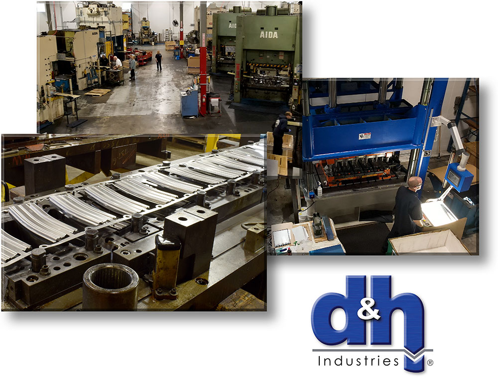 Progressive die stamping machine press in industrial factory