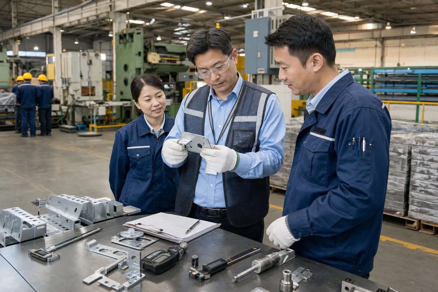 Quality inspector evaluating a Chinese metal stamping supplier factory