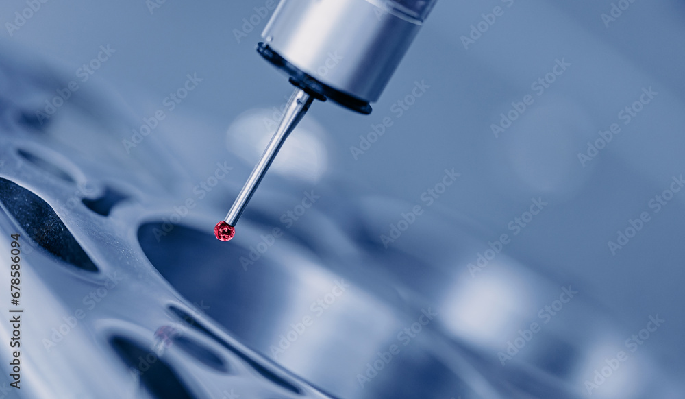 Quality control and CMM inspection of stamped metal parts at factory