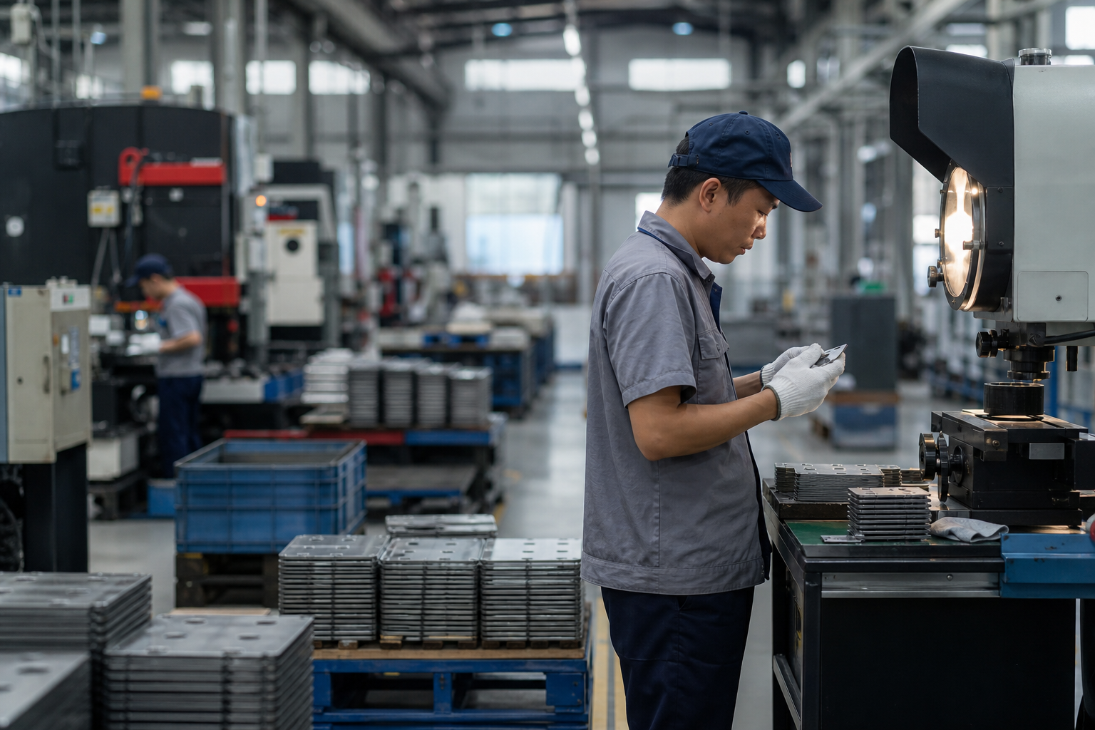 Trusted metal stamping supplier facility with inspection stations and finished parts