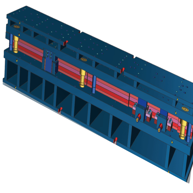 Metal stamping press with progressive die producing sheet metal parts at high speed