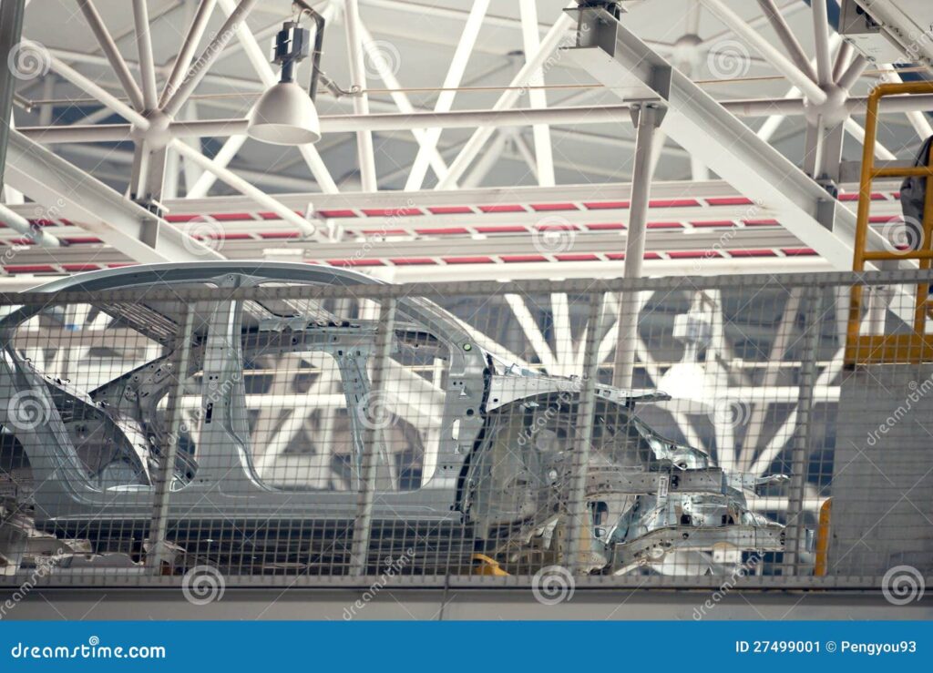 Sheet metal stamping press line producing industrial metal brackets