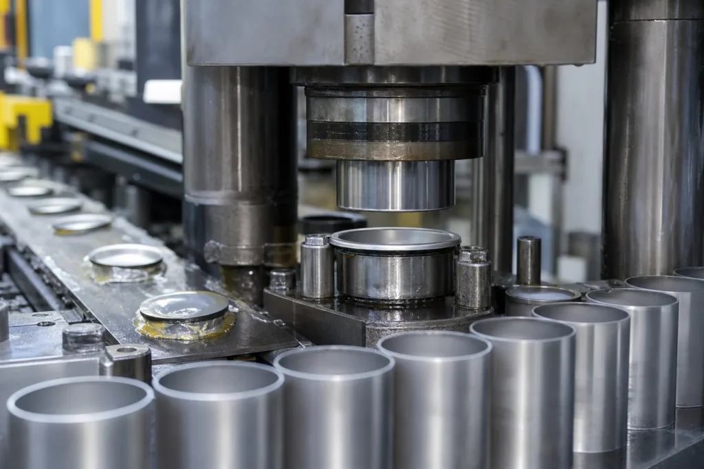 Deep draw stamping manufacturing with hydraulic press and seamless metal cups